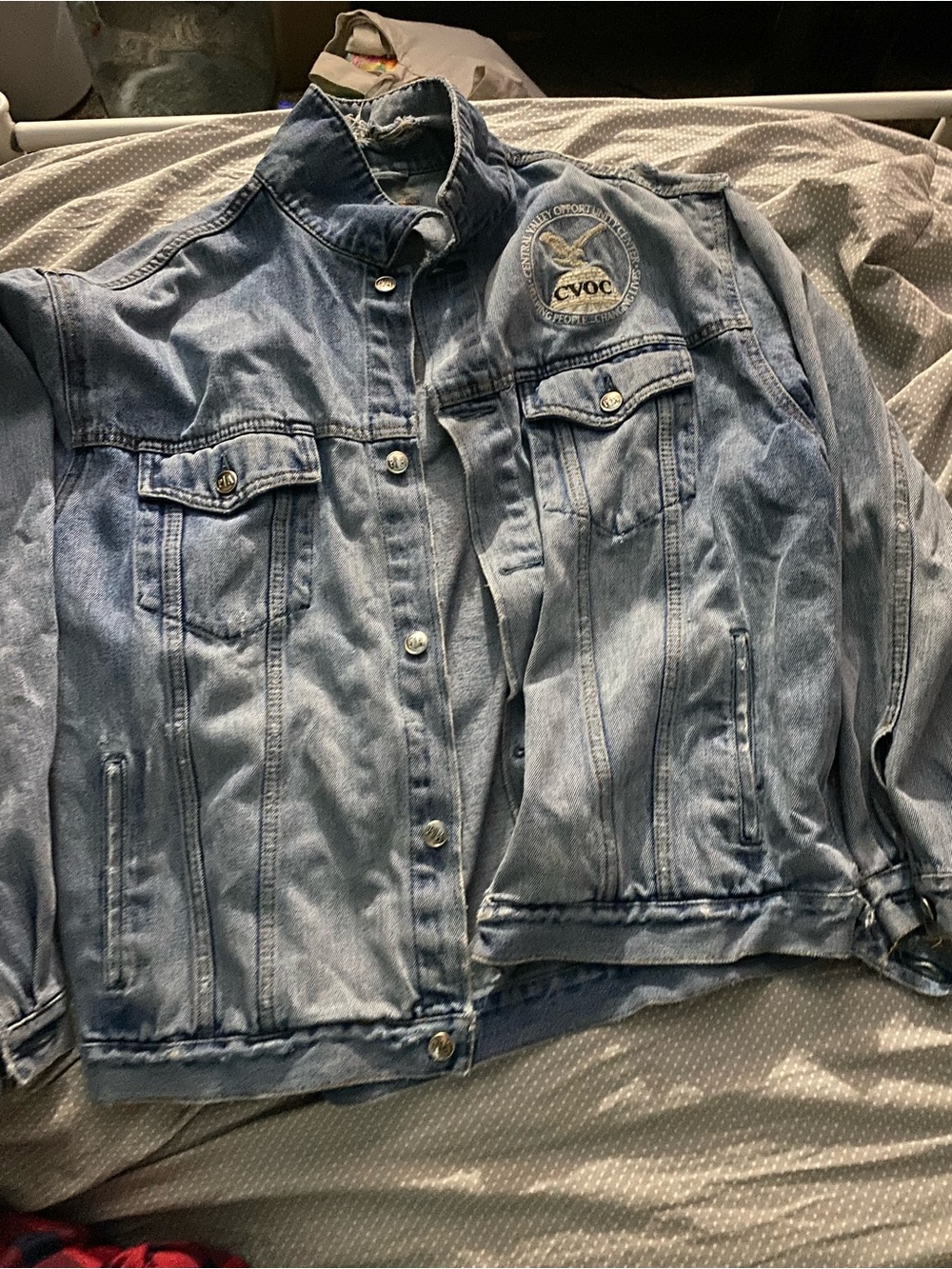 Men's Light Blue Denim Shirt Jacket with Patch